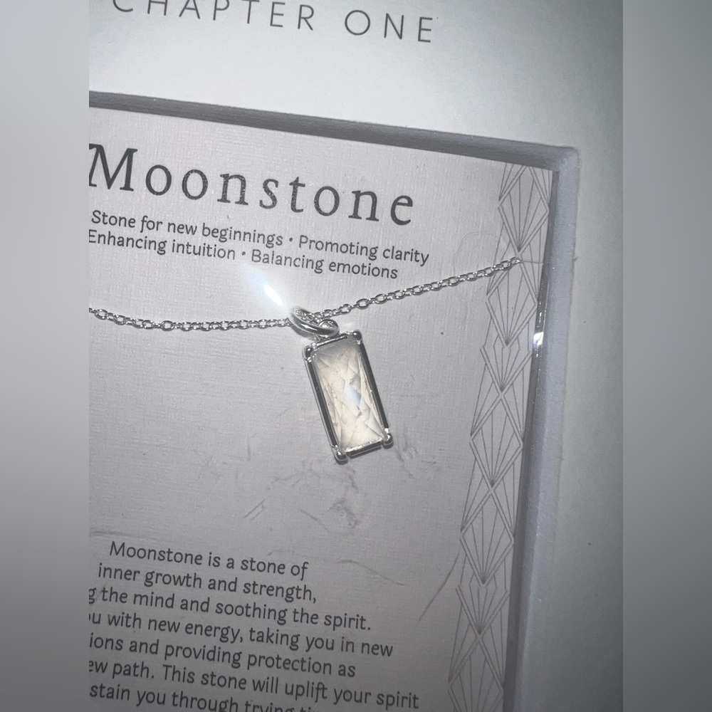 Hope Love Shine Rectangular Moonstone Necklace Silver